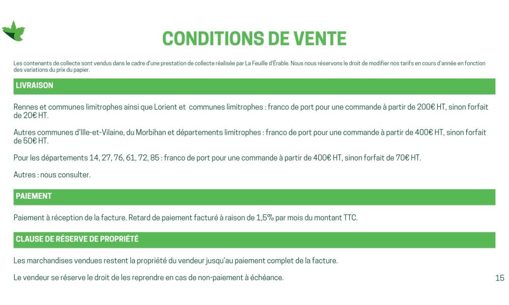 15. Conditions De Vente